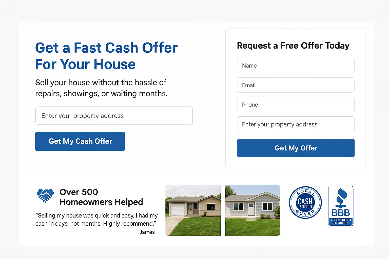 Direct mail landing page example for real estate leads