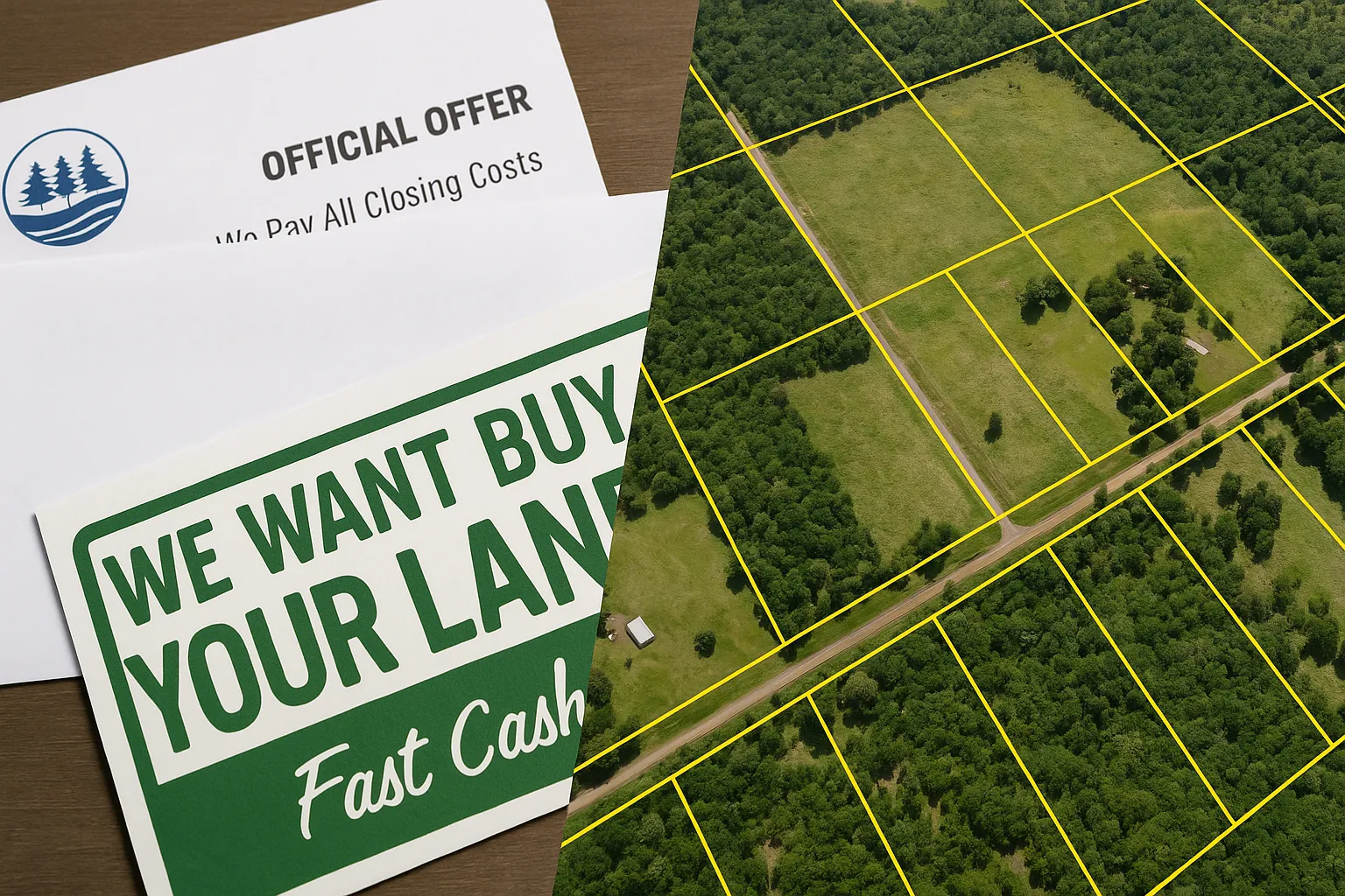 Land flipping direct mail printing campaign with rural parcel map